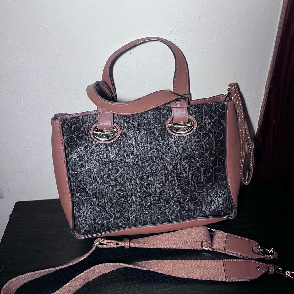 Calvin Klein Signature Satchel in Pink and Black